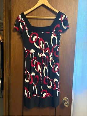 Wrapper Black Mini Dress with Red and White Ring Print